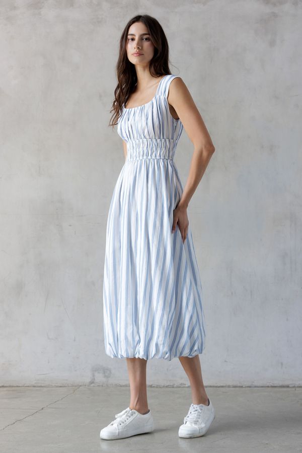 Sophie Blue Stripped Ballon Midi Dress