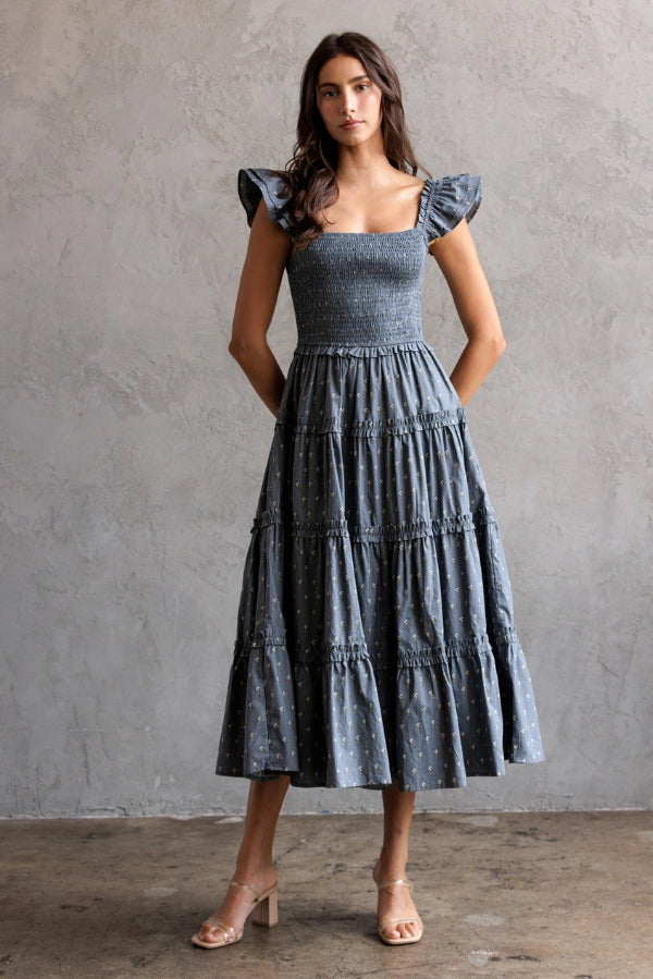 midi wedding guest dress near me Short Sleeve Ruffled V-Neck A-Line Midi Dress for Wedding Guests