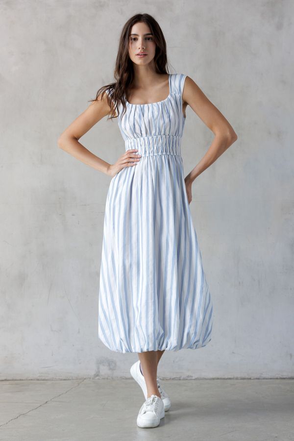 Sophie Blue Stripped Ballon Midi Dress