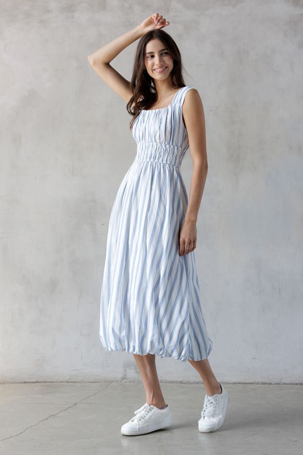 Sophie Blue Stripped Ballon Midi Dress