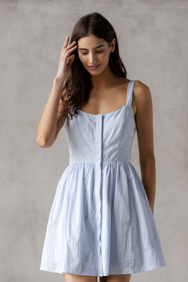 Marcie Baby Blue Bow Embroidery Mini Dress