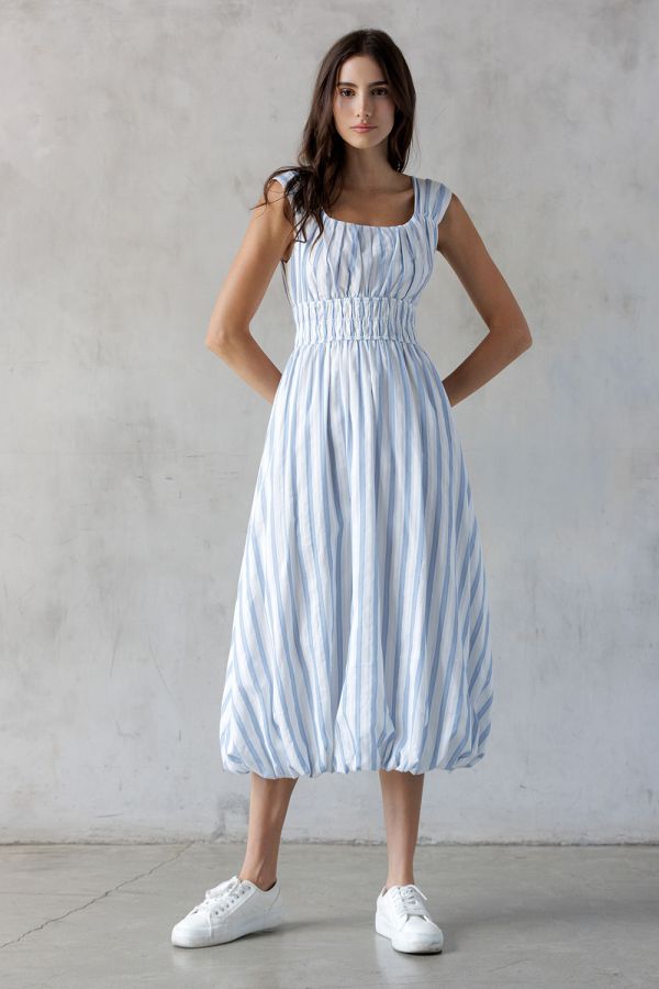 Sophie Blue Stripped Ballon Midi Dress