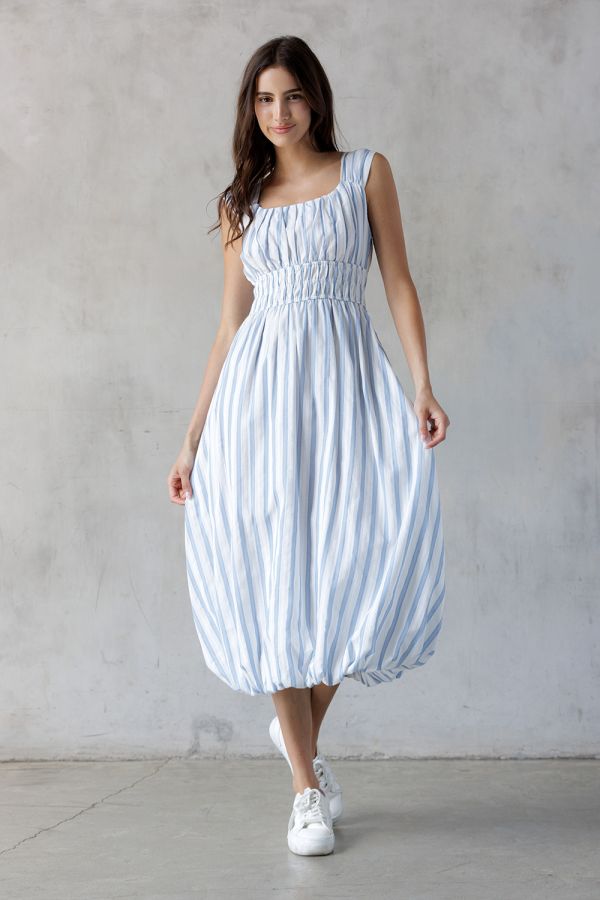 Sophie Blue Stripped Ballon Midi Dress